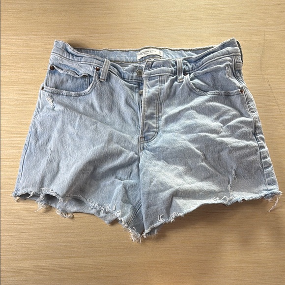 Abercrombie & Fitch Blue Jean Shorts Distressed Raw-Edge - Picture 1 of 5